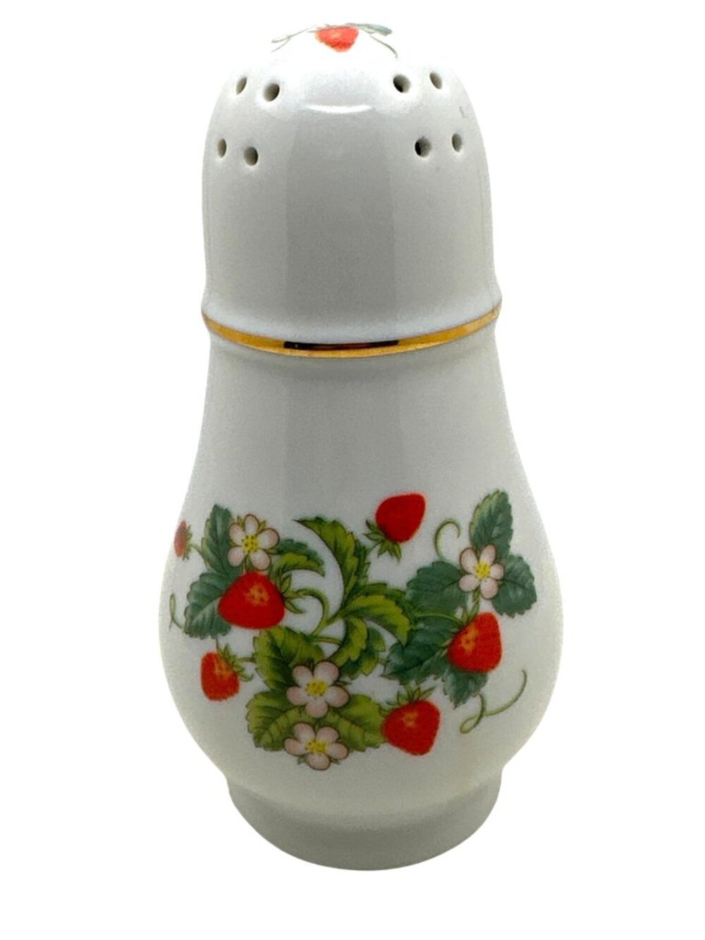 Avon Sugar Shaker Strawberry Motif 22K Gold Trim Porcelain 5 in Vintage 1978